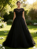 Black Wedding Gowns,Cap Sleeve Wedding Dress,Classic Wedding Dress,Pregnant Wedding Dress,WD00227