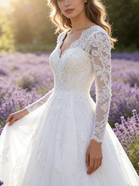 White Wedding Dress,Plus Size Bridal Dress,Wedding Dresses with Sleeves,Lace Bridal Gown,WD00228