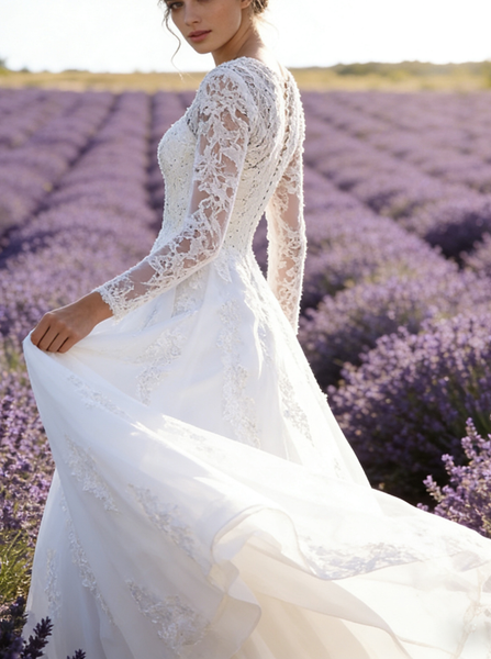White Wedding Dress,Plus Size Bridal Dress,Wedding Dresses with Sleeves,Lace Bridal Gown,WD00228