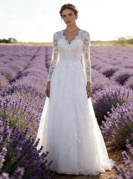 White Wedding Dress,Plus Size Bridal Dress,Wedding Dresses with Sleeves,Lace Bridal Gown,WD00228