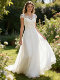 Beach Wedding Dresses,Wedding Dress with Short Sleeves,Backless Wedding Dress,WD00258