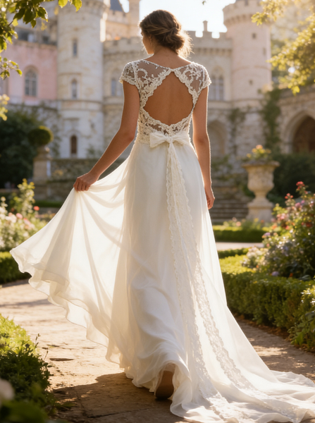Beach Wedding Dresses,Wedding Dress with Short Sleeves,Backless Wedding Dress,WD00258