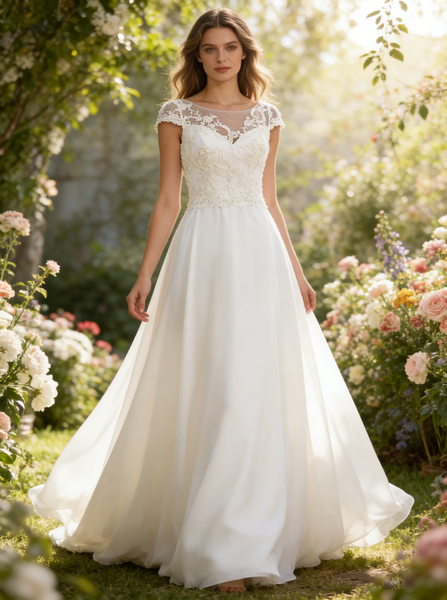 Beach Wedding Dresses,Wedding Dress with Short Sleeves,Backless Wedding Dress,WD00258