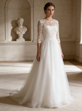 Modest Wedding Dresses,Wedding Dress with Sleeves,Aline Wedding Dress,WD00257