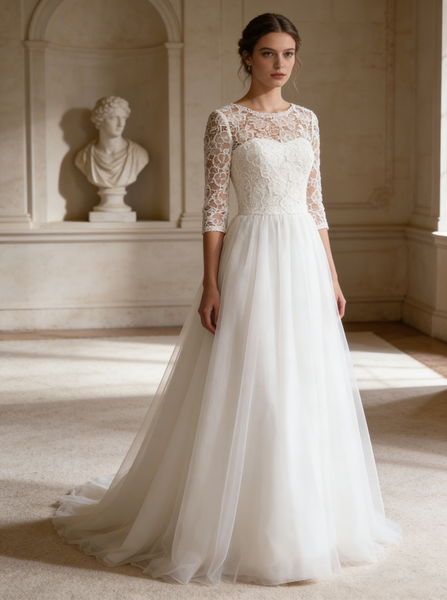 Modest Wedding Dresses,Wedding Dress with Sleeves,Aline Wedding Dress,WD00257