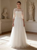 Modest Wedding Dresses,Wedding Dress with Sleeves,Aline Wedding Dress,WD00257