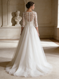 Modest Wedding Dresses,Wedding Dress with Sleeves,Aline Wedding Dress,WD00257