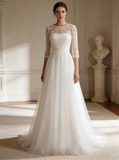 Modest Wedding Dresses,Wedding Dress with Sleeves,Aline Wedding Dress,WD00257