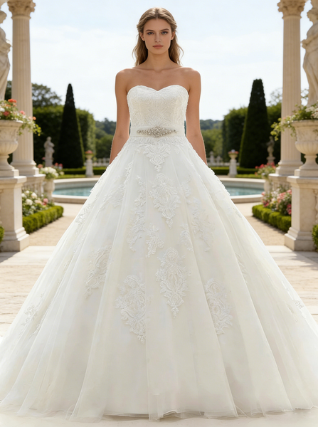 Ivory Wedding Dress with Belt,Princess Wedding Dresses,Sweetheart Wedding Dress,WD00252