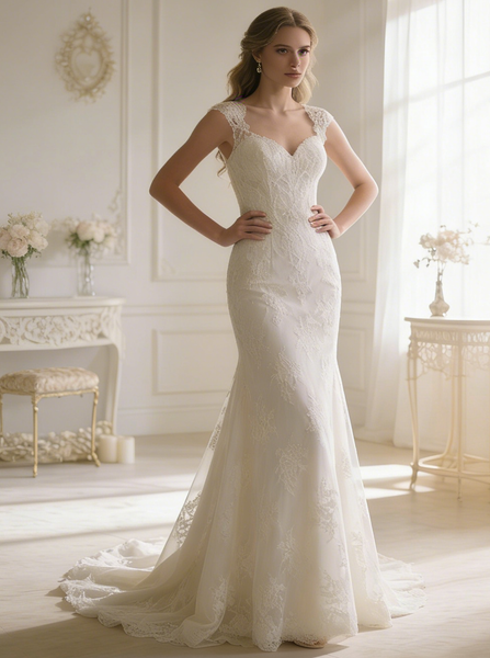Mermaid Wedding Dresses,Lace Wedding Dress,Ivory Bridal Dress,WD00238