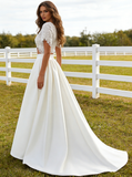 Two Piece Bridal Gown,Satin Bridal Gown,Wedding Dress with Sleeves,WD00231
