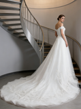 Classic Wedding Dresses with Train, Off the Shoulder Bridal Dress,Corset Wedding Dress,WD00310