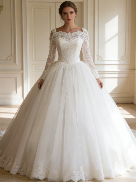 Princess Ball Gown Wedding Dress with Sleeves,Classic Wedding Gown,WD00339