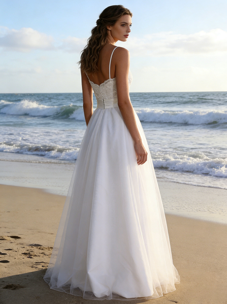 Beach Wedding Dress,Boho Bridal Dress,Casual Wedding Dress with Straps,WD00304
