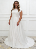 A-line Plus Size Wedding Gown,Satin Plus Size Bridal Gown With Short Sleeve,WD01052