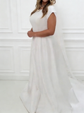 A-line Plus Size Wedding Gown,Satin Plus Size Bridal Gown With Short Sleeve,WD01052