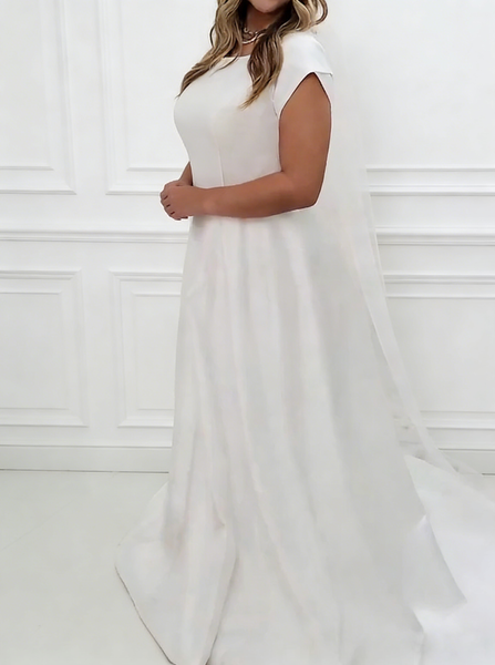 A-line Plus Size Wedding Gown,Satin Plus Size Bridal Gown With Short Sleeve,WD01052