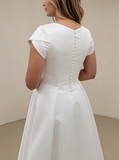 A-line Plus Size Wedding Gown,Satin Plus Size Bridal Gown With Short Sleeve,WD01052