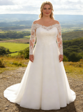 A-line Plus Size Wedding Dress with Sleeves,Illusion Neckline Plus Size Bridal Dress,WD00714