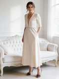 A-line Wedding Dress,Tea Length Wedding Dresses,Vintage Wedding Dress,Short Bridal Dress,WD00235