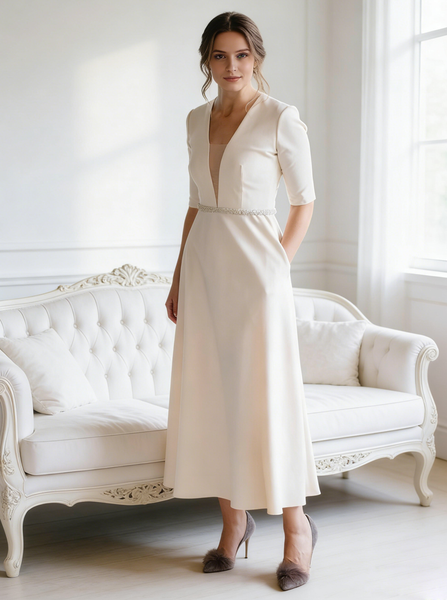 A-line Wedding Dress,Tea Length Wedding Dresses,Vintage Wedding Dress,Short Bridal Dress,WD00235