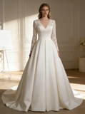Ivory Wedding Dresses,Aline Wedding Dress,Wedding Dress with Sleeves,Fall Bridal Dress,WD00158