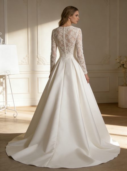 Ivory Wedding Dresses,Aline Wedding Dress,Wedding Dress with Sleeves,Fall Bridal Dress,WD00158