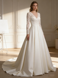 Ivory Wedding Dresses,Aline Wedding Dress,Wedding Dress with Sleeves,Fall Bridal Dress,WD00158