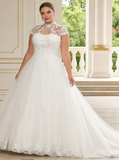 High Neck A-line Wedding Dress,Bridal Dress with Cap Sleeves,WD00582