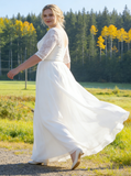 Plus Size V-Neckline Wedding Gown,Plus Size Bridal Gown with Sleeves,WD00702