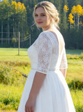 Plus Size V-Neckline Wedding Gown,Plus Size Bridal Gown with Sleeves,WD00702