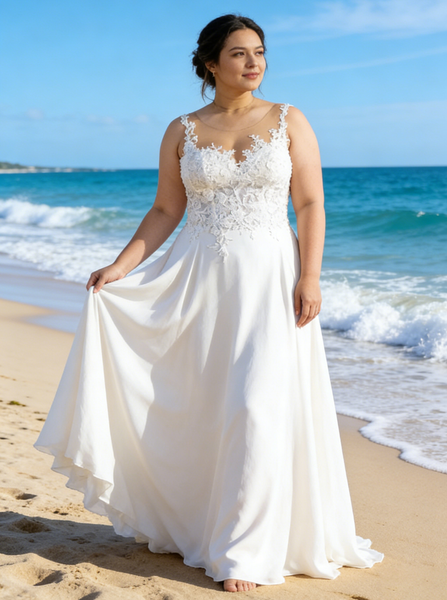 Beach Plus Size Wedding Dress,Chiffon Plus Size Bridal Dress,WD00712