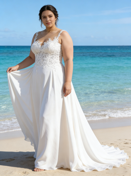 Beach Plus Size Wedding Dress,Chiffon Plus Size Bridal Dress,WD00712