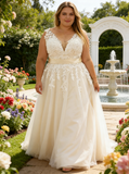 Plus Size Wedding Dress,A-line V-neck Bridal Dress,WD00678