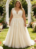 Plus Size Wedding Dress,A-line V-neck Bridal Dress,WD00678