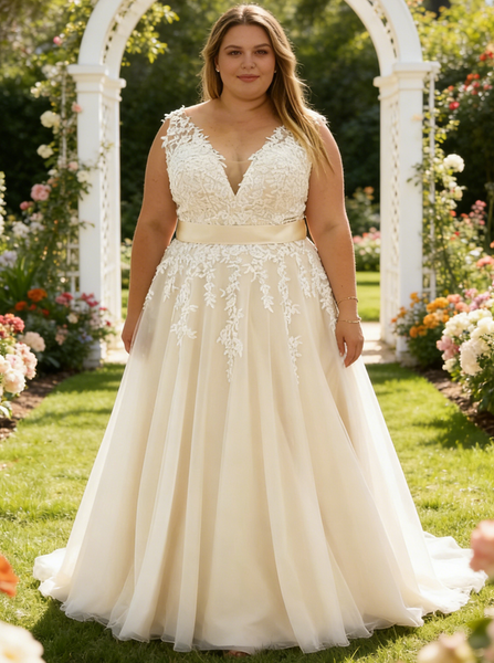 Plus Size Wedding Dress,A-line V-neck Bridal Dress,WD00678