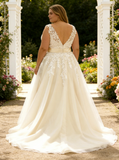 Plus Size Wedding Dress,A-line V-neck Bridal Dress,WD00678