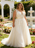 Plus Size Wedding Dress,A-line V-neck Bridal Dress,WD00678