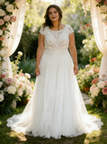 Plus Size Tulle Wedding Dress,Scoop Neckline Wedding Gown,WD00687