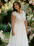 Plus Size Tulle Wedding Dress,Scoop Neckline Wedding Gown,WD00687