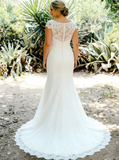 Plus Size Bateau Neck Wedding Dress,Fitted Lace Wedding Gown,WD00688