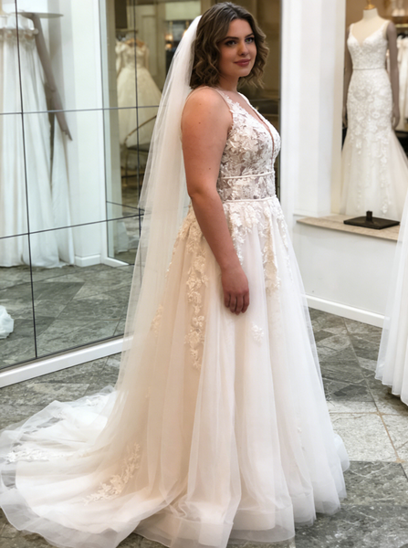 Plus Size Plunging Neckline Wedding Dress,Boho Bridal Dress,WD00680