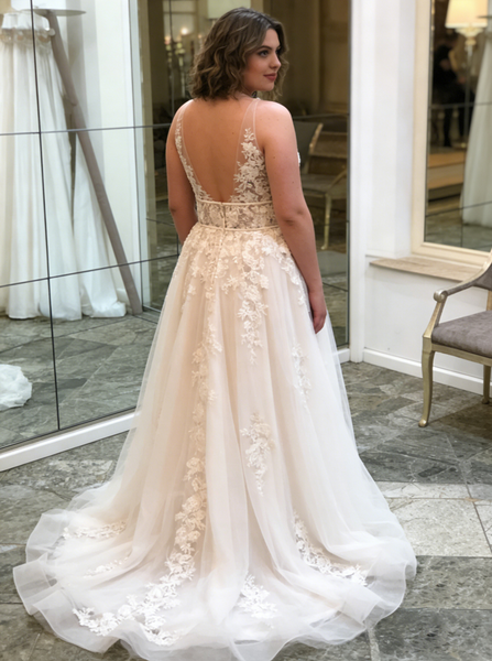 Plus Size Plunging Neckline Wedding Dress,Boho Bridal Dress,WD00680