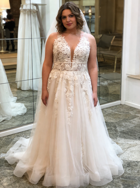 Plus Size Plunging Neckline Wedding Dress,Boho Bridal Dress,WD00680