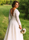 Plus Size Long Sleeve Wedding Dress,Lace Bridal Dress,WD00683