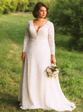 Plus Size Long Sleeve Wedding Dress,Lace Bridal Dress,WD00683