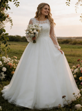 Plus Size Outdoor Wedding Dress,Tulle Long Sleeves Bridal Dress,WD00685