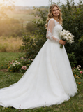 Plus Size Outdoor Wedding Dress,Tulle Long Sleeves Bridal Dress,WD00685