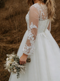 Plus Size Outdoor Wedding Dress,Tulle Long Sleeves Bridal Dress,WD00685