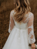 Plus Size Outdoor Wedding Dress,Tulle Long Sleeves Bridal Dress,WD00685